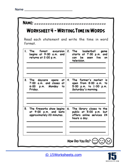 Writing Time in Words Worksheets