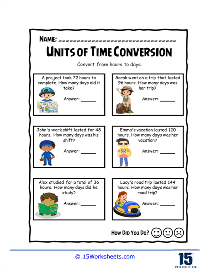 Units of Time Conversion Worksheets