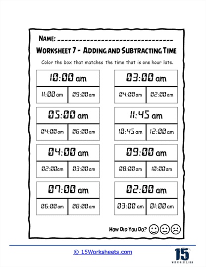 Adding and Subtracting Time Worksheets