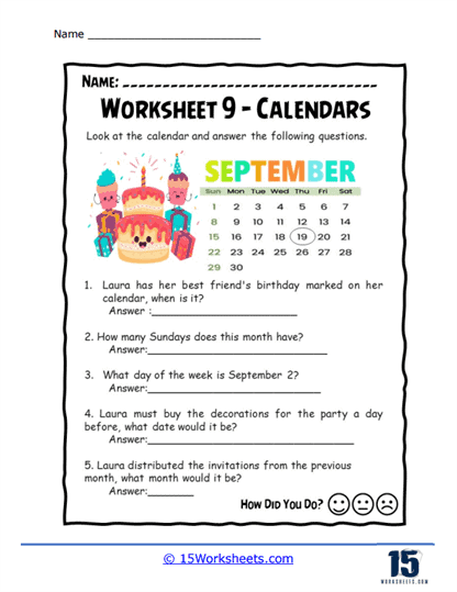 Back-to-School Calendar Worksheet
