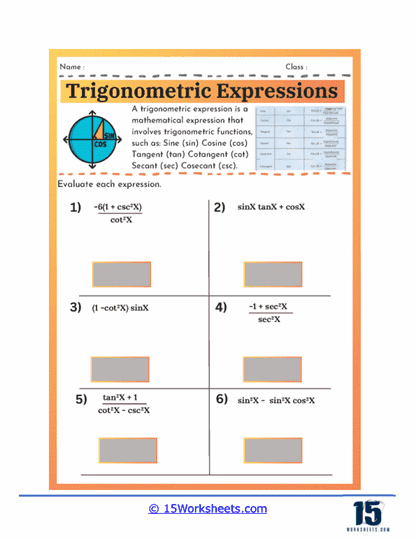 Trigonometric Expressions Worksheets