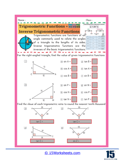 Trigonometric Functions Worksheets