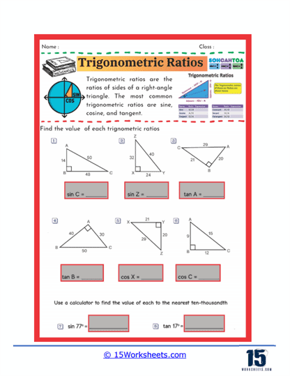 Trigonometric Ratios Worksheets