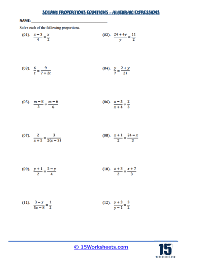 Algebraic Balance Worksheet