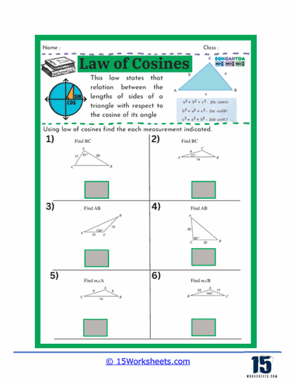 Cosine Calculations Worksheet