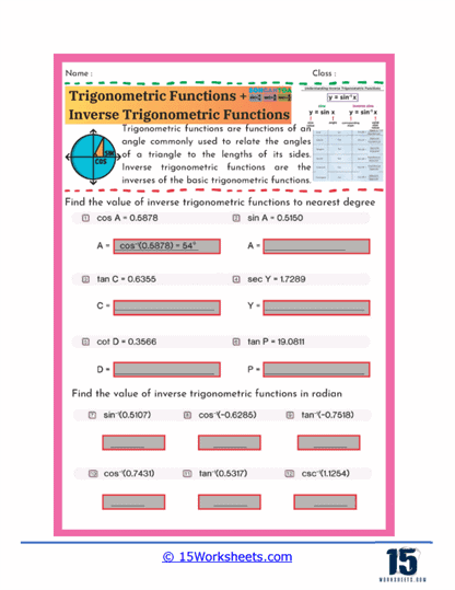 Arc Calculations Worksheet