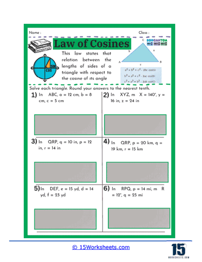 Cosine Quest Worksheet