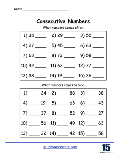 Next and Before Worksheet