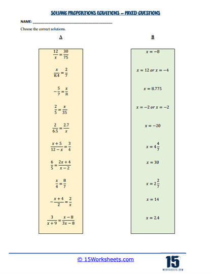 Equation Match Worksheet