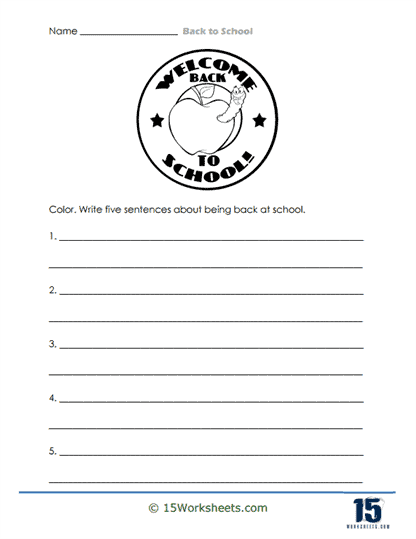 Welcome Back Writing and Coloring Worksheet