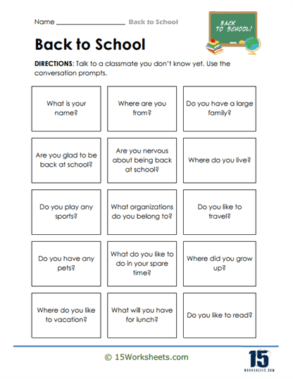 Icebreaker Bingo Worksheet