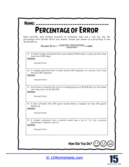 Percentage of Error Worksheets