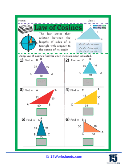 Law of Cosines Worksheets