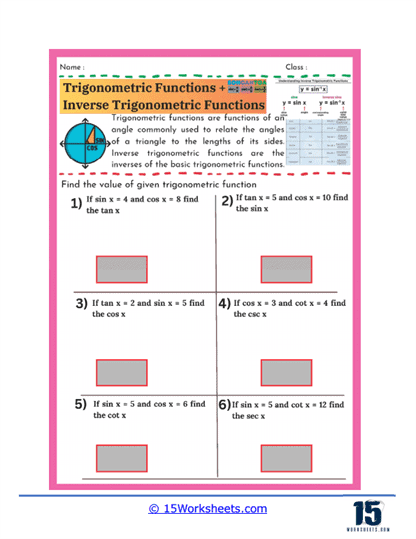 Trig Puzzle Worksheet