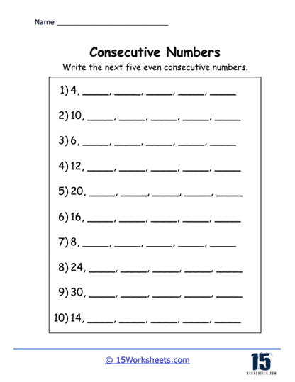 Even Number Line Worksheet