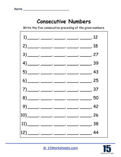 Count Back Worksheet