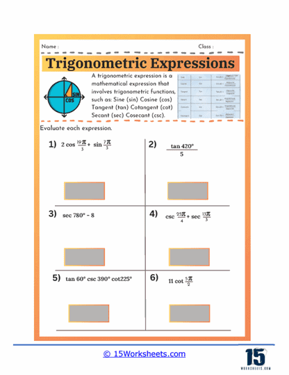 Cosine Quest Worksheet