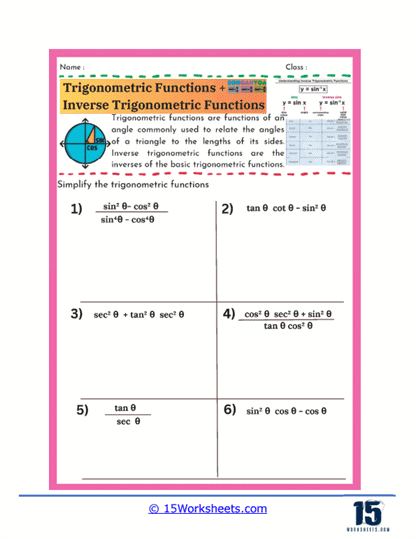 Sine Simplifiers Worksheet