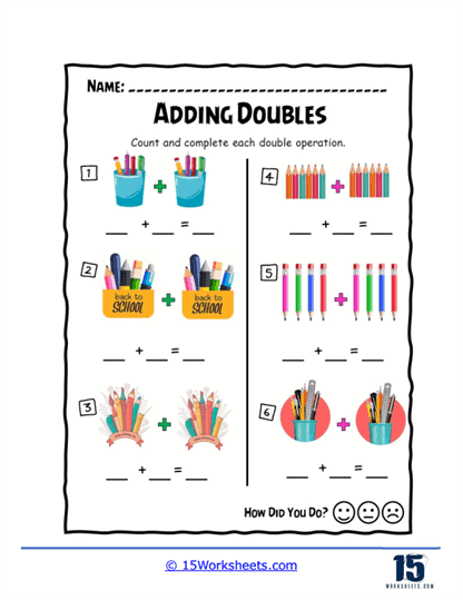 Double School Supplies Worksheet