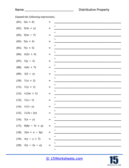 Distribute and Expand Worksheet