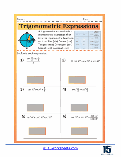 Cotangent Calculations Worksheet