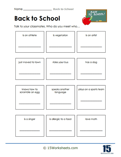 Classmate Bingo Worksheet