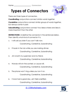 Connectors Worksheets | Improve Sentence Flow - 15 Worksheets.com