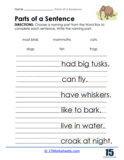 Sentence Starters Worksheet