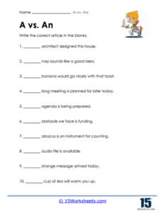 A vs. An Worksheets - 15 Worksheets.com