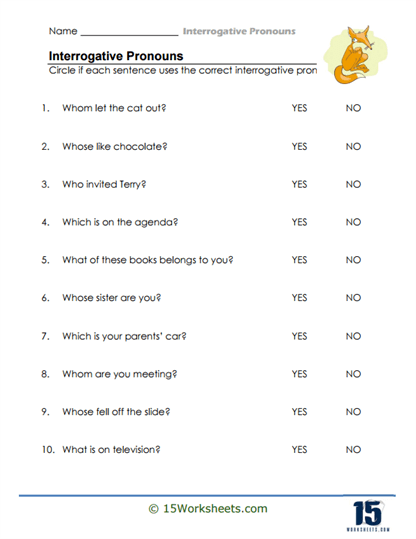 Pronoun Check Worksheet