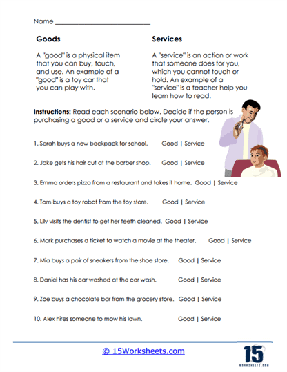 Goods and Services Worksheets
