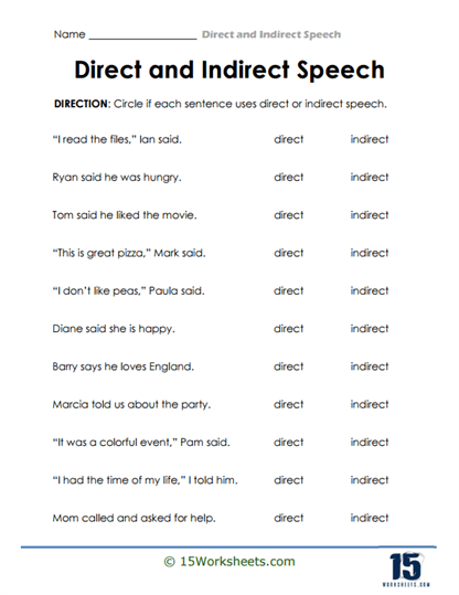 Speech Selector Worksheet