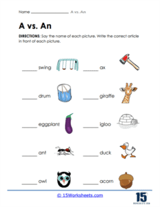 A vs. An Worksheets - 15 Worksheets.com