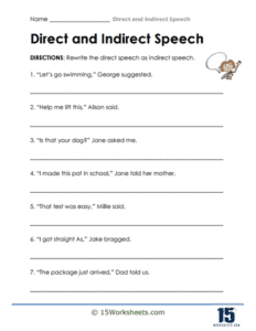 Direct and Indirect Speech Worksheets - 15 Worksheets.com