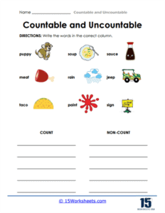 Countable And Uncountable Nouns Worksheets - 15 Worksheets.com