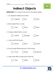 Indirect Objects Worksheets | Recipient Role Practice - 15 Worksheets.com