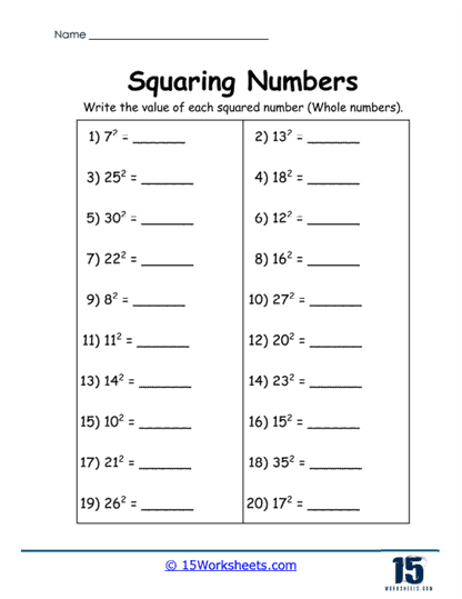 Square Practice Worksheet