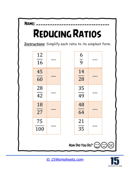 Ratio Reducer Worksheet