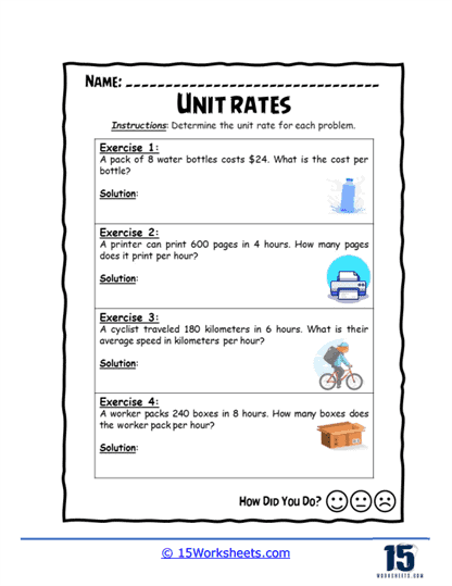 Unit Rate Worksheets