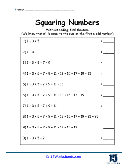 Sum Squared Worksheet