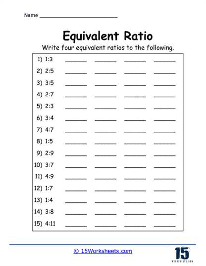 Ratio Quadruples Worksheet