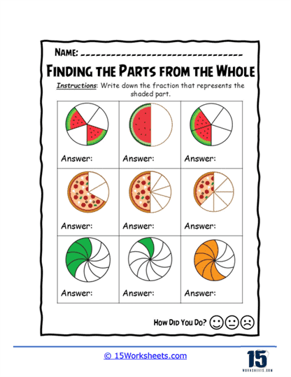 Pizza and Watermelon Fractions Worksheet