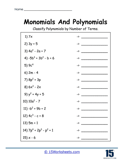 Monomials And Polynomials Worksheets - 15 Worksheets.com