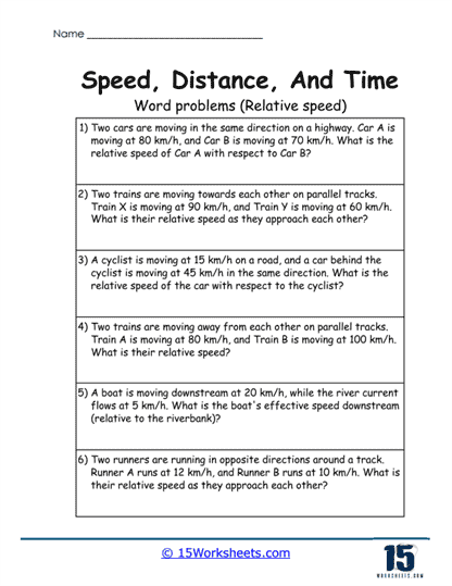 Relative Motion Rally Worksheet