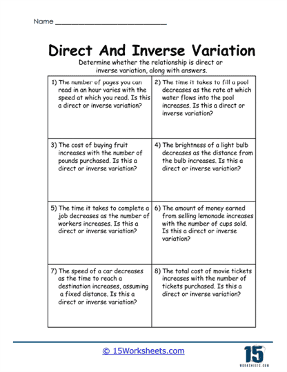 Variation Identifier Worksheet