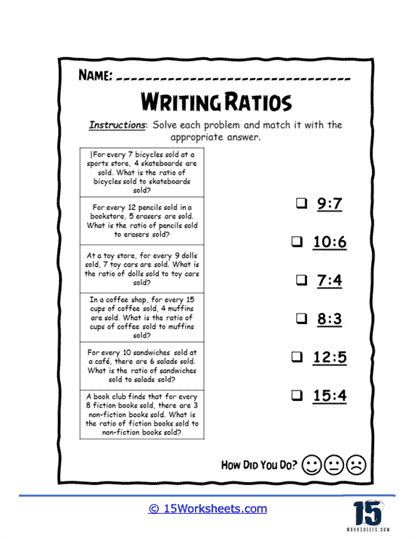 Ratio Rally Worksheet