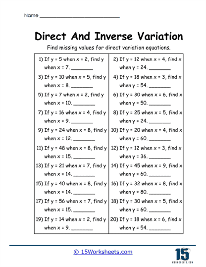 Direct Value Finder Worksheet