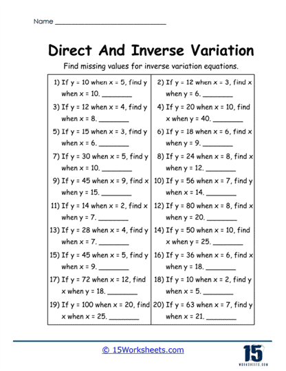 Inverse Value Solver Worksheet