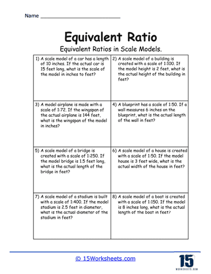 Scaled Models Worksheet