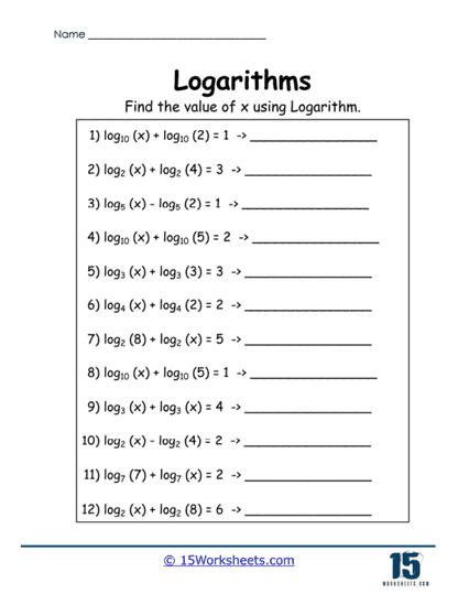 Logarithmic Combination Worksheet